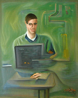 Oil Portrait of Young Male Teacher of Computer Science