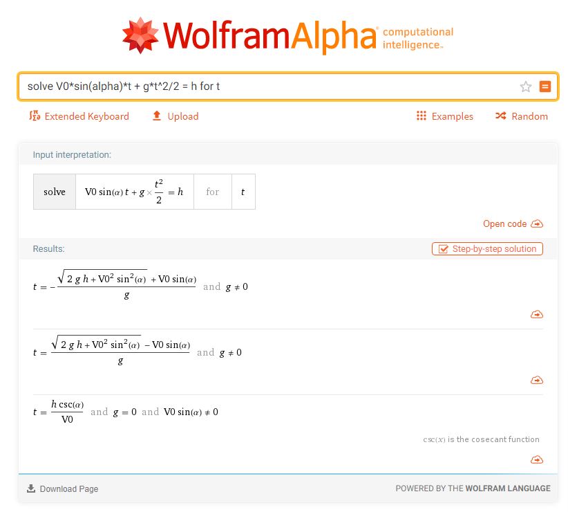 Sample solution in Wolfram Alpha