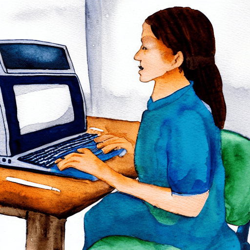 Watercolor Painting of Young Female Teacher of Computer Science